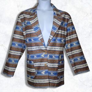Bonjour Vintage Aztec South Western Print Long Sleeve Button Blazer Jacket RARE
